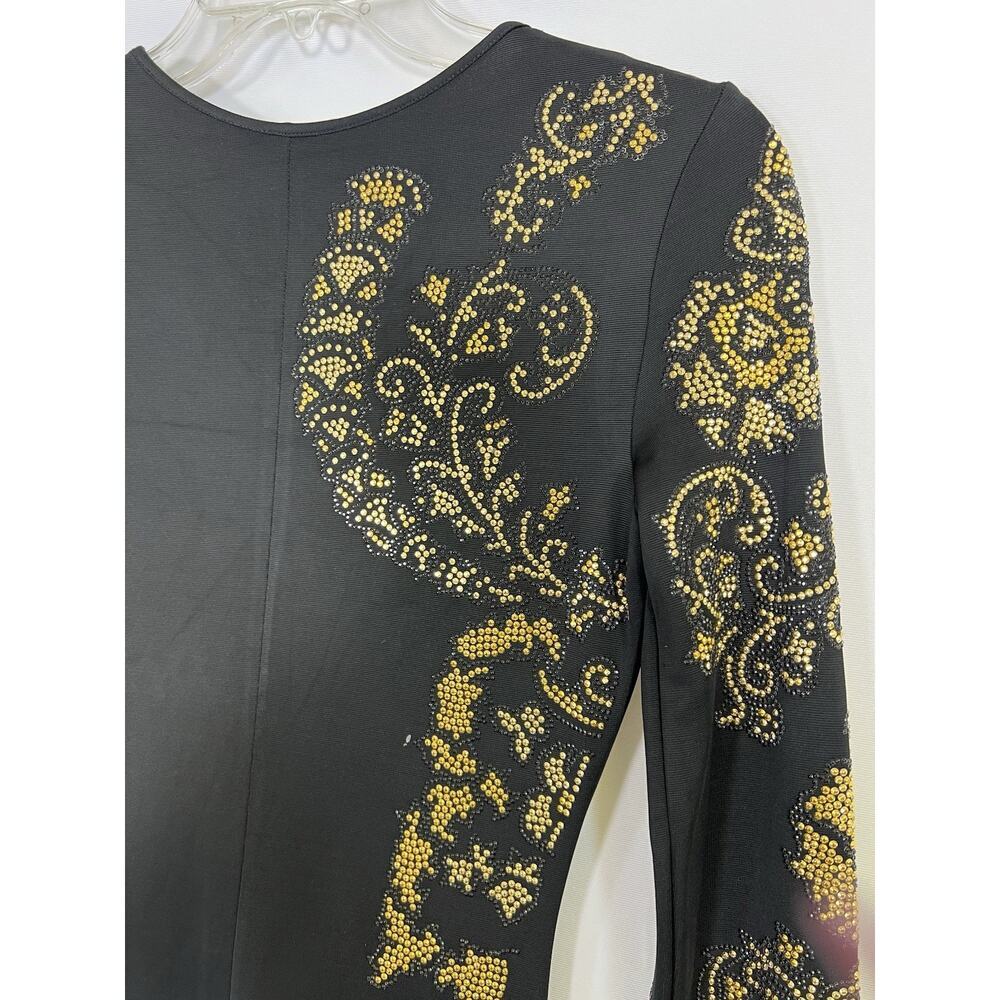 VINTAGE Just Cavalli‎ Dress Gown Black Long Sleeve Gold Embellishment Size S - Picture 9 of 16